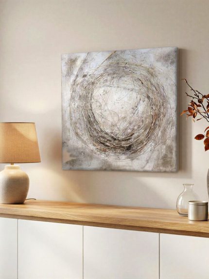 Cirkel van Linnen, Abstract & Modern schilderij aan de muur in interieur