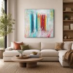 Verticale Regenboog, Abstract & Modern schilderij aan de muur in interieur
