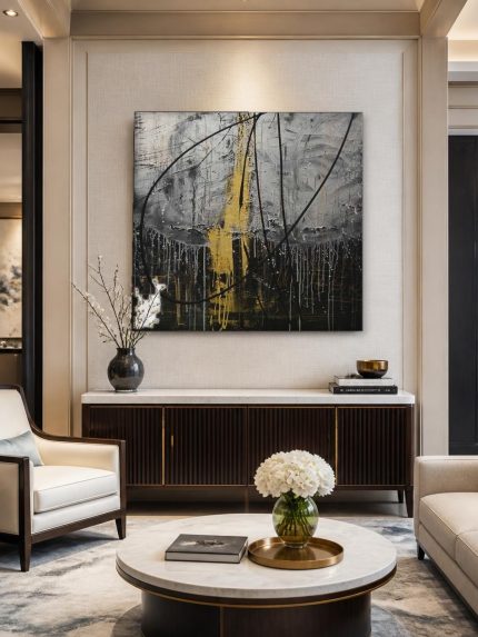 Gouden Val, Abstract & Modern schilderij aan de muur in interieur
