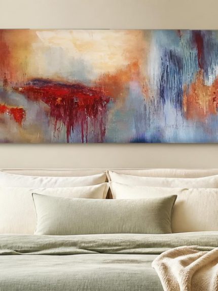 Rode Vloeiing, Abstract & Modern schilderij aan de muur in interieur
