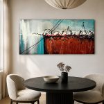 Koper en Teal, Abstract & Modern schilderij aan de muur in interieur