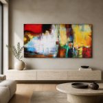 Vlamreflectie, Abstract & Modern schilderij aan de muur in interieur