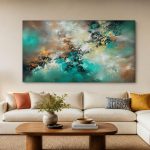 Stromend Turkoois, Abstract & Modern schilderij aan de muur in interieur