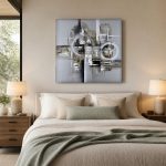 Cirkels in Grijs, Abstract & Modern schilderij aan de muur in interieur