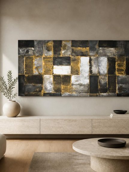 Gouden Mozaïek, Abstract & Modern schilderij aan de muur in interieur