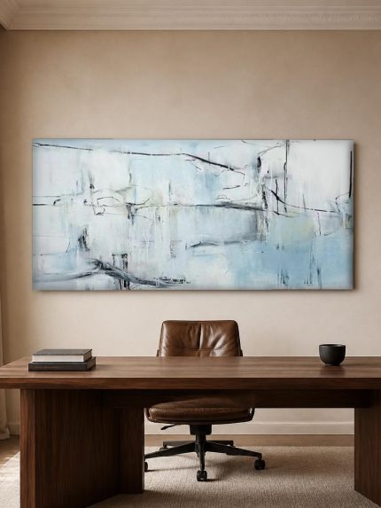 Winterlicht in wit, Abstract & Modern schilderij aan de muur in interieur
