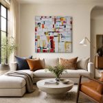 Kleurmozaiek in wit, Abstract & Modern schilderij aan de muur in interieur