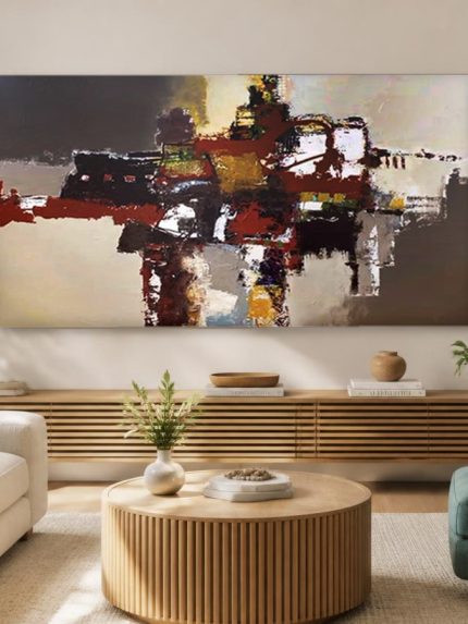 Aards Structuurspel, Abstract & Modern schilderij aan de muur in interieur