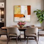 Geometrisch Spel in Oker, Abstract & Modern schilderij aan de muur in interieur