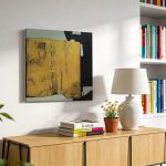 Gouden Vlak in Contrast, Abstract & Modern schilderij aan de muur in interieur