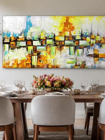 Lichtblokken in Zonlicht, Abstract & Modern schilderij aan de muur in interieur