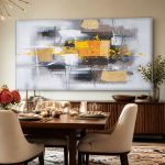 Gouden Vlek, Abstract & Modern schilderij aan de muur in interieur