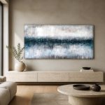Nevel op de Horizon, Natuur & Landschap schilderij aan de muur in interieur