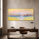 Golven in Gouden Licht, Natuur & Landschap schilderij aan de muur in interieur