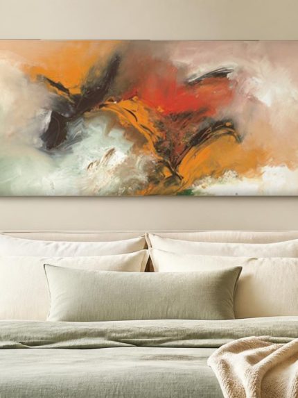Oranje Vuur, Abstract & Modern schilderij aan de muur in interieur