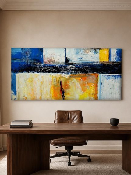 Kleurvlakken in Balans, Abstract & Modern schilderij aan de muur in interieur