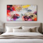 Kleurrapsodie in Goud, Abstract & Modern schilderij aan de muur in interieur