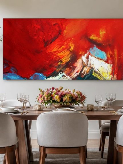Rode Turbulentie, Abstract & Modern schilderij aan de muur in interieur