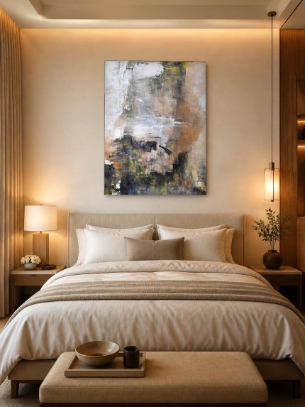 Verweerde Lagen, Abstract & Modern schilderij aan de muur in interieur