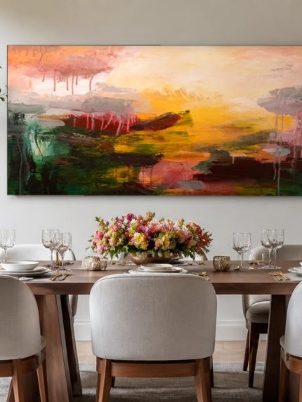 Gouden Gloed, Abstract & Modern schilderij aan de muur in interieur