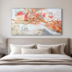 Koraalstroom in Goud, Abstract & Modern schilderij aan de muur in interieur