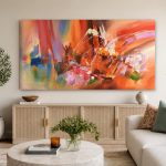 Vurige Compositie, Abstract & Modern schilderij aan de muur in interieur
