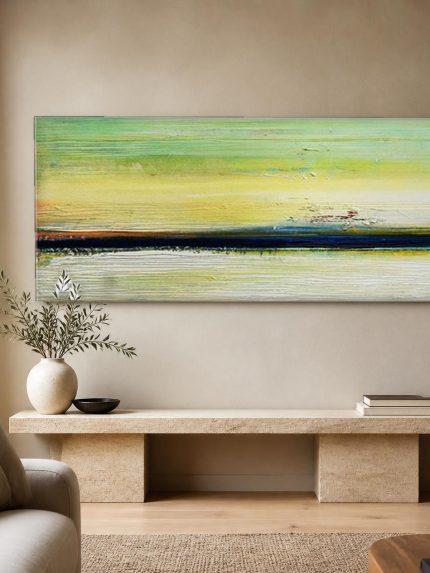 Gouden Horizon, Natuur & Landschap schilderij aan de muur in interieur