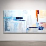 Blauwe Vlakken in Balans, Abstract & Modern schilderij aan de muur in interieur