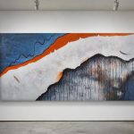Breuklijn in Oranje, Abstract & Modern schilderij aan de muur in interieur