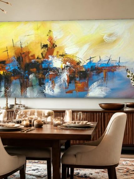 Gouden Horizon in Kleurvlakken, Abstract & Modern schilderij aan de muur in interieur