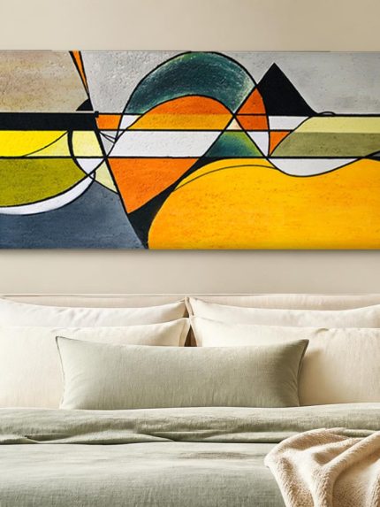 Geometrische Golfbeweging, Abstract & Modern schilderij aan de muur in interieur