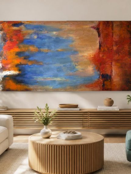 Kleurvuur, Abstract & Modern schilderij aan de muur in interieur