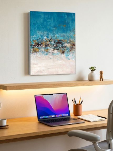 Turquoise Diepte, Abstract & Modern schilderij aan de muur in interieur