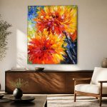 Vurige Dahlia's in Bloei, Bloemen & Stilleven schilderij aan de muur in interieur