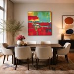 Rode Horizon in Beweging, Abstract & Modern schilderij aan de muur in interieur