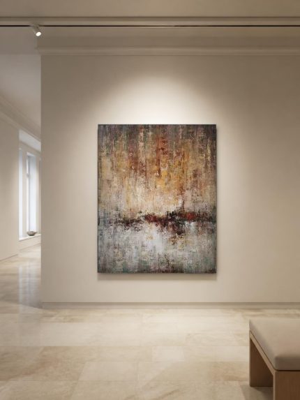 Verstilde Horizon in Aardetinten, Abstract & Modern schilderij aan de muur in interieur