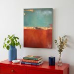 Rode Horizon in Kleurvlakken, Abstract & Modern schilderij aan de muur in interieur