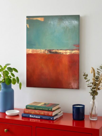 Rode Horizon in Kleurvlakken, Abstract & Modern schilderij aan de muur in interieur