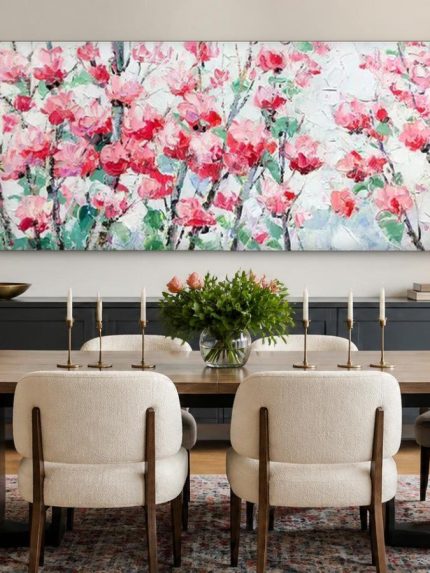 Perzikbloesem in volle bloei, Bloemen & Stilleven schilderij aan de muur in interieur
