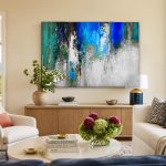 Blauwe Impressie, Abstract & Modern schilderij aan de muur in interieur
