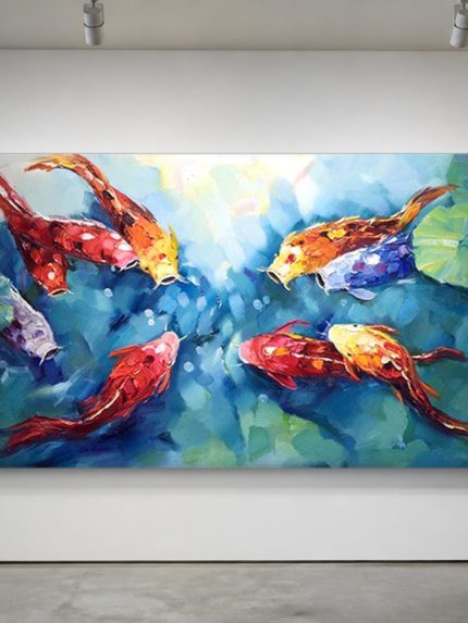 Koikarpers in de Vijver, Dieren schilderij aan de muur in interieur