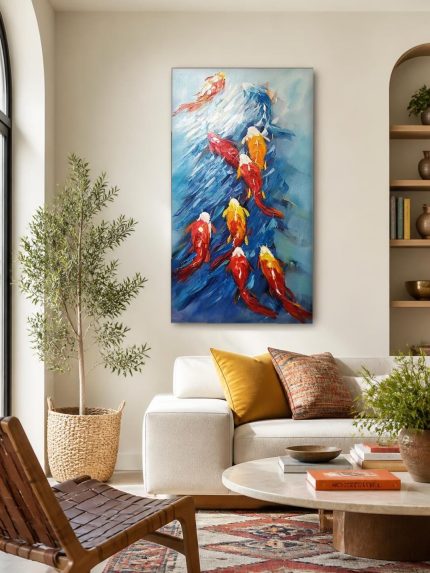 Opstijgende Koikarpers, Dieren schilderij aan de muur in interieur