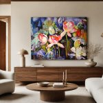 Lotusbloemen in het Maanlicht, Bloemen & Stilleven schilderij aan de muur in interieur