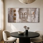 Sereen Boeddhabeeld in Goud, Mensen & Portretten schilderij aan de muur in interieur