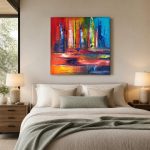 Kleurstad in Beweging, Abstract & Modern schilderij aan de muur in interieur