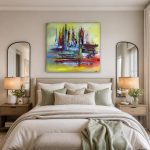 Kleurenspel in Geel, Abstract & Modern schilderij aan de muur in interieur