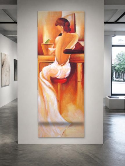 Vrouw met blote rug aan de bar, Mensen & Portretten schilderij aan de muur in interieur