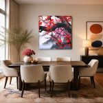 Kersenbloesem boven de Bergen, Bloemen & Stilleven schilderij aan de muur in interieur